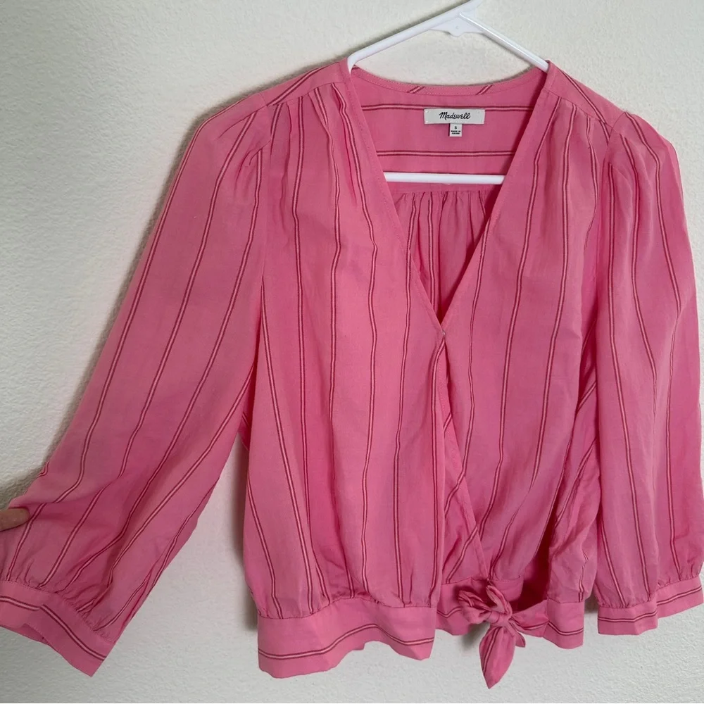 Madewell Pink‎ Cecilia Stripe Cotton Wrap Top Romantic Preppy Small